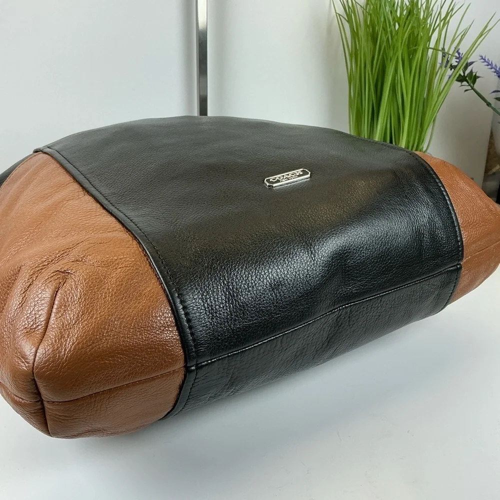 Coach Park Colorblock Hobo Black Brown Leather Shoulder Crossbody Bag Laptop wor